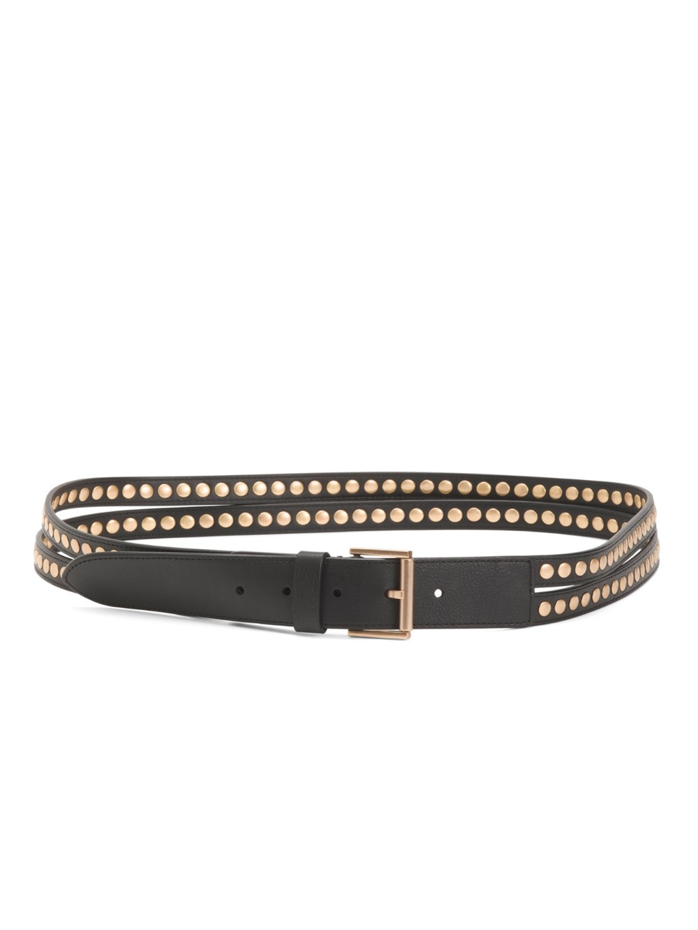 AllSaints Black Leather Split Studded Belt with Gold Studs
